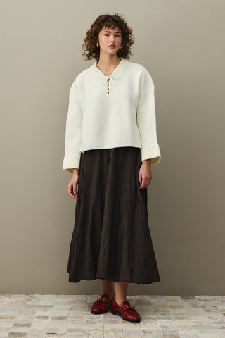 Bağcık Detaylı Kazak Ekru