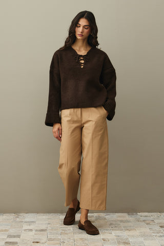 Bağcık Detaylı Kazak Kahverengi