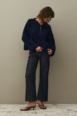 Bağcık Detaylı Kazak Lacivert