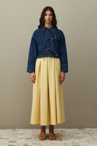 Bağcıklı Denim Ceket Koyu Mavi