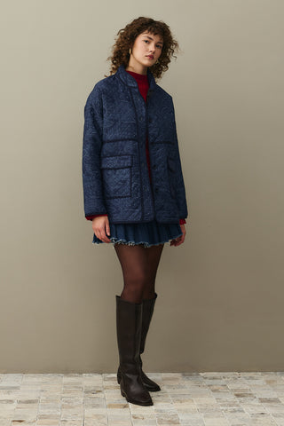 Baklava Desen Kapitone Ceket Lacivert