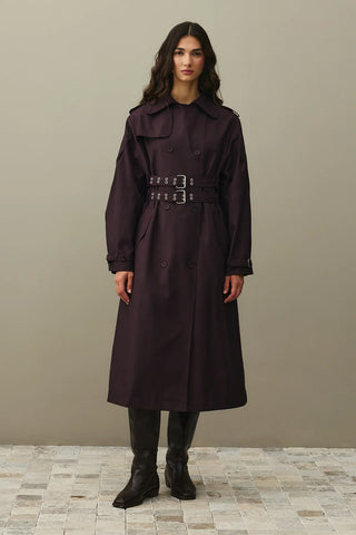Double Belted Trench Coat, Bitter Burgundy
