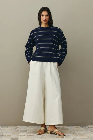 Çizgili Basic Triko Kazak Lacivert