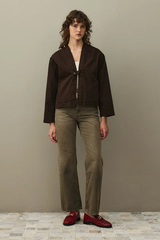 Denim Kimono Ceket Kahverengi