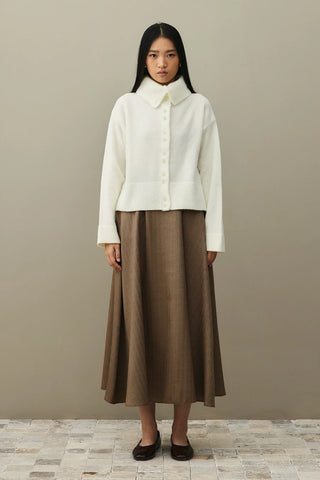 Geniş Yakalı Tiftik Hırka Ekru