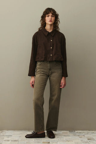 Godeli Crop Denim Ceket Kahverengi