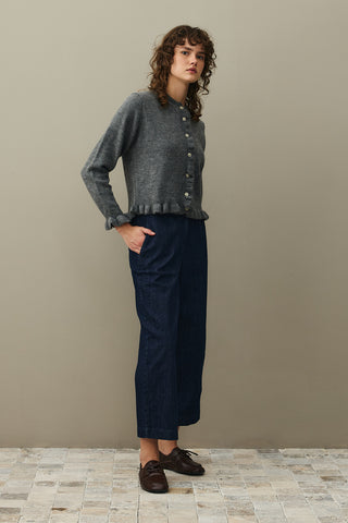 İnce Fırfırlı Tiftik Hırka Antrasit