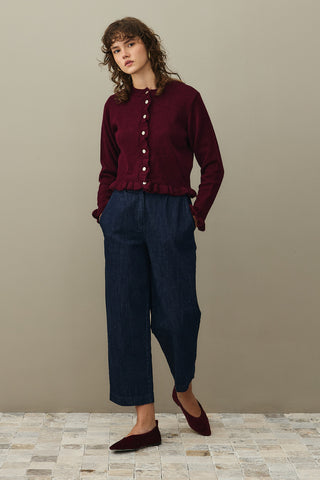 İnce Fırfırlı Tiftik Hırka Bordo