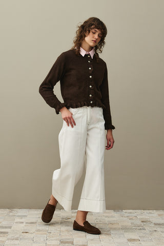 İnce Fırfırlı Tiftik Hırka Kahverengi