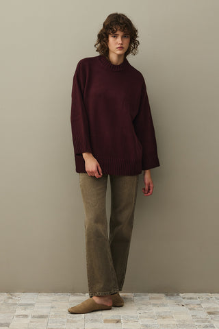 Oversize Örme Kazak Mürdüm