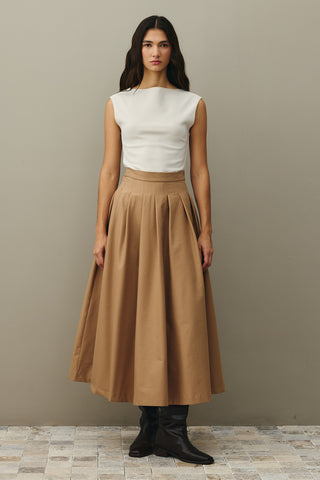 Pile Dikişli Etek Camel