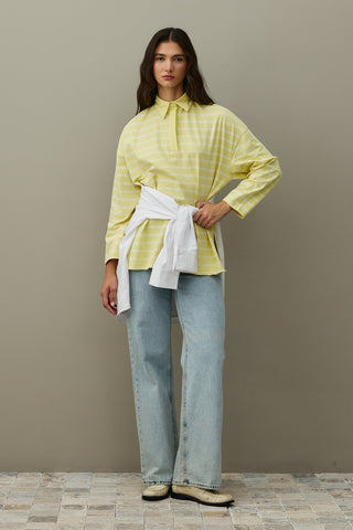 Polo Yaka Çizgili Tişört Sarı