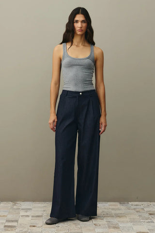 Relaxed Cut Palazzo Denim Trousers Navy Blue