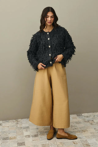 Saçaklı Triko Ceket Antrasit