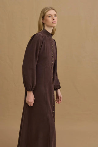 Taşlanmış Modal Britli Elbise Kahverengi - Fahhar Design