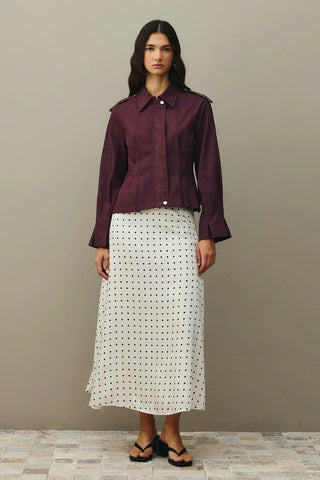 Vücuda Oturan Denim Ceket Bordo