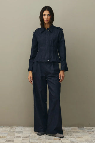 Vücuda Oturan Denim Ceket Lacivert