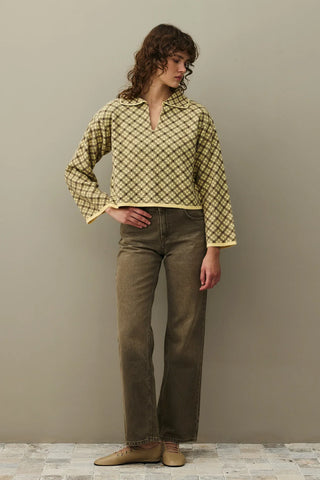 Yakalı Ekose Kazak Sarı