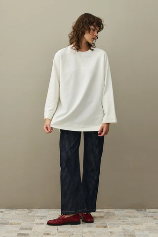 Basic Sweatshirt with Slit Detail in Ecru