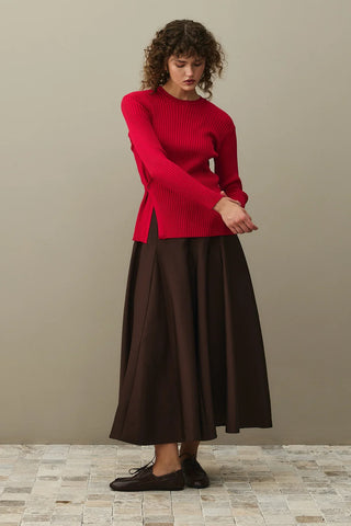 Basic Sweater with Slits Red