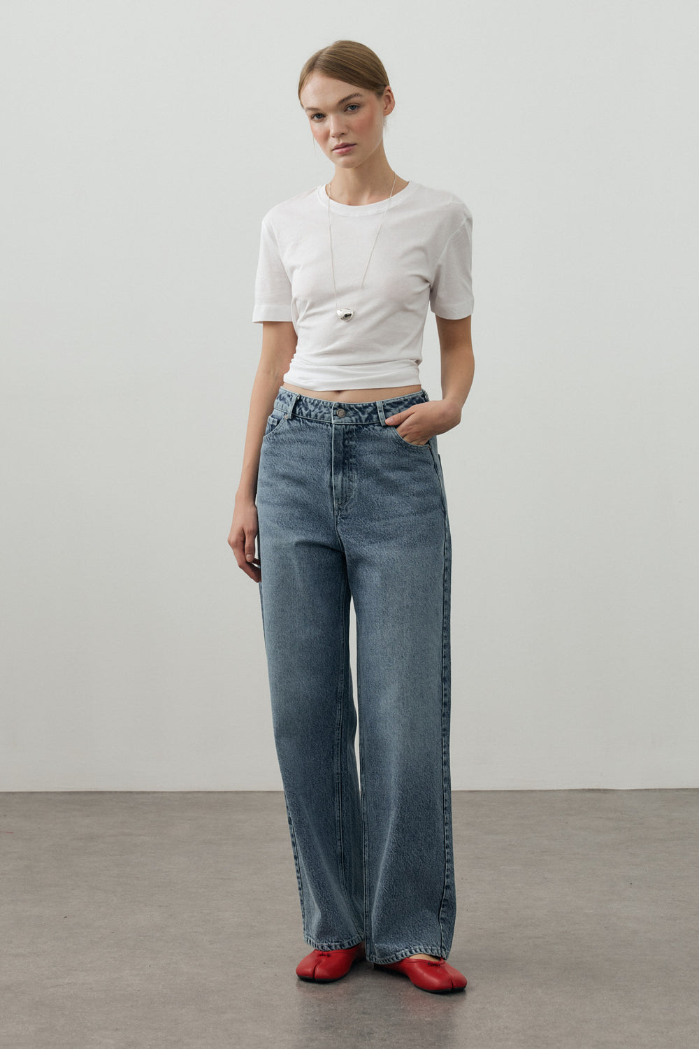 80's Straight Denim Pantolon Açık mavi