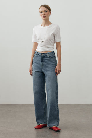 80's Straight Denim Pantolon Açık mavi