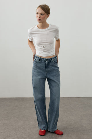 80's Straight Denim Pantolon Açık mavi