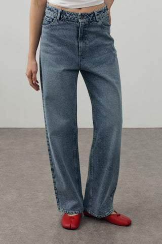 80's Straight Denim Pantolon Açık mavi