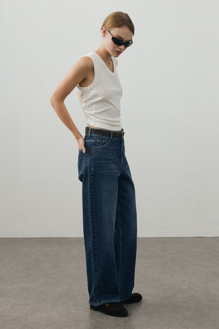 80's Straight Denim Pantolon Koyu Mavi