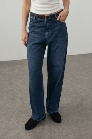 80's Straight Denim Pantolon Koyu Mavi