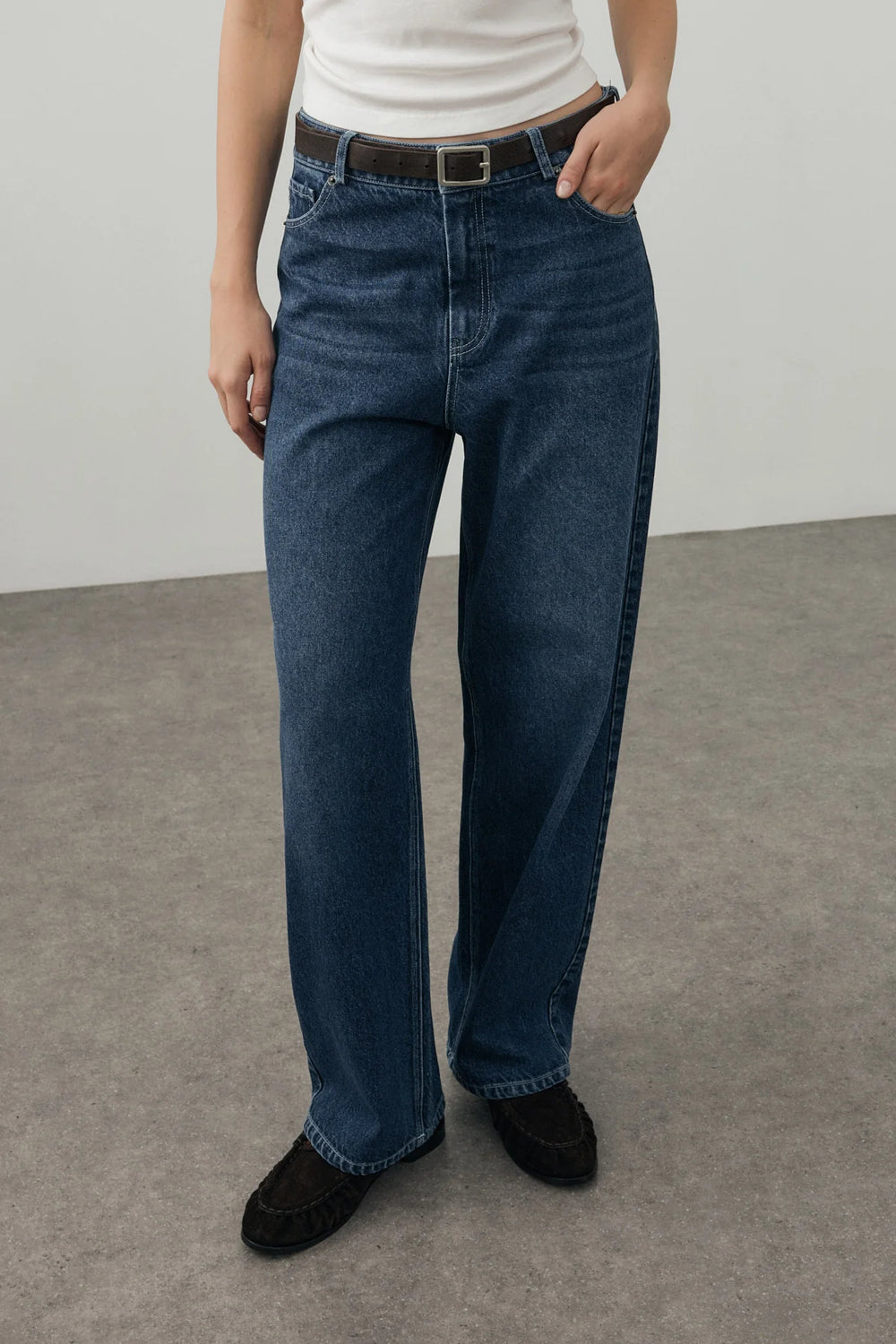 80's Straight Denim Pantolon Koyu Mavi