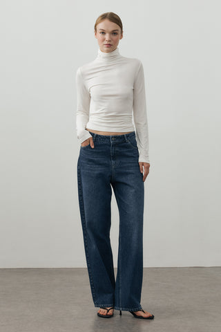 80's Straight Denim Pantolon Koyu Mavi