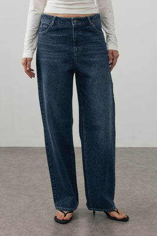 80's Straight Denim Pantolon Koyu Mavi
