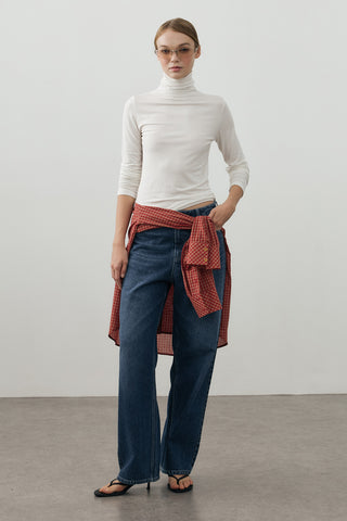 80's Straight Denim Pantolon Koyu Mavi