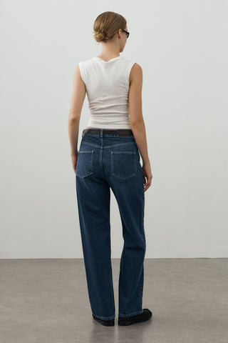 80's Straight Denim Pantolon Koyu Mavi