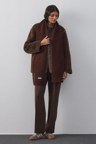 Ajurlu Fular Atkı Kahverengi - Fahhar Design