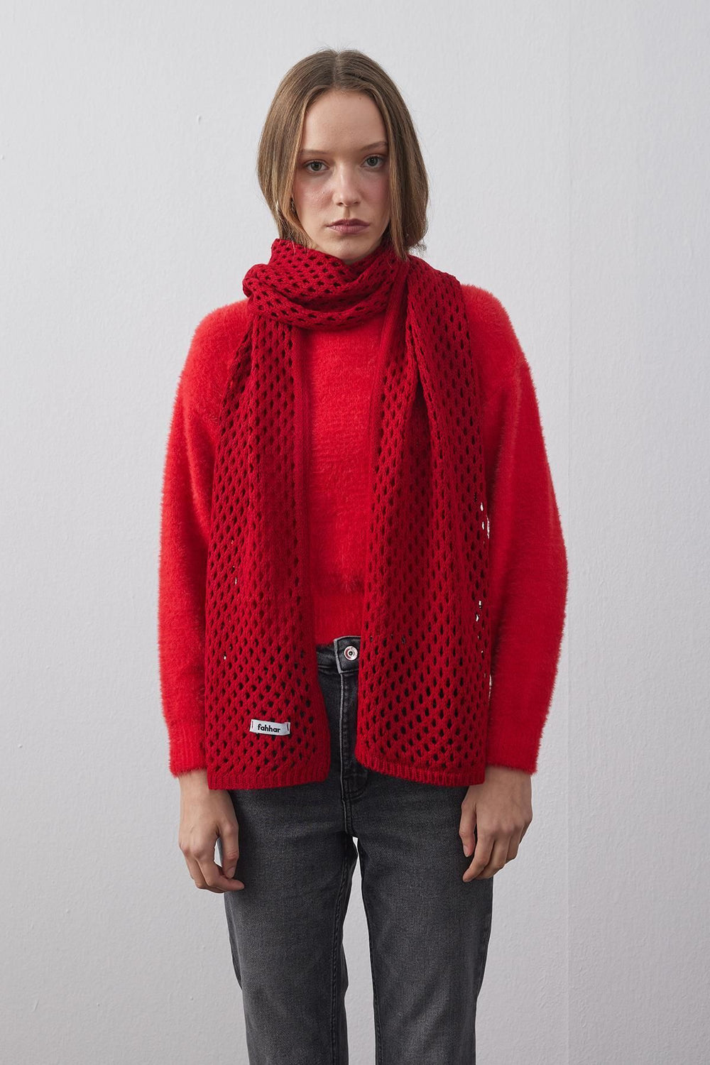Openwork Scarf Red