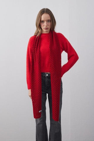 Ajurlu Fular Atkı Kırmızı - Fahhar Design