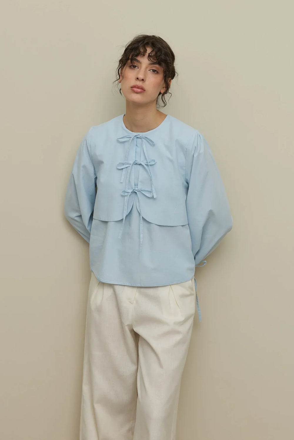 Aller Detailed Voile Shirt Light Blue