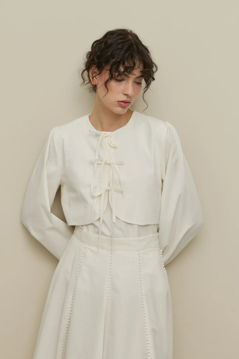 Aller Detailed Voile Shirt Ecru