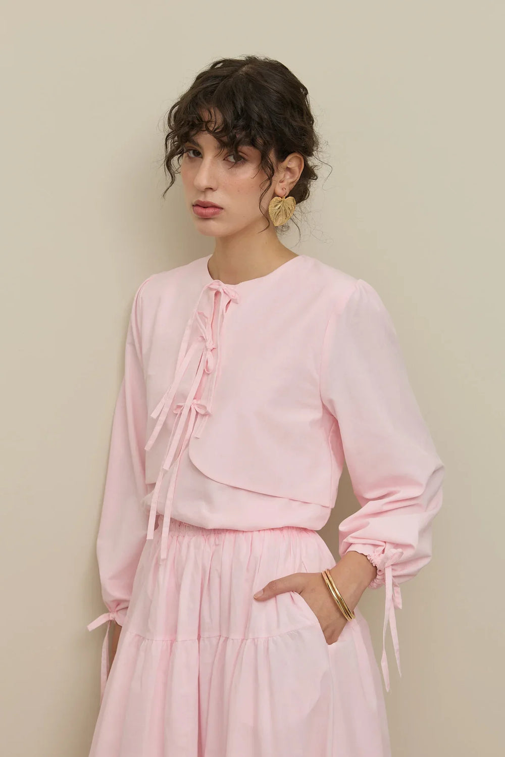 Aller Detailed Voile Shirt Pink