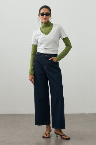 Ankle Relaxed Fit Denim Pantolon Koyu Mavi