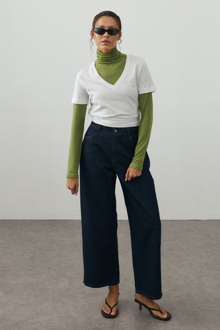 Ankle Relaxed Fit Denim Pantolon Koyu Mavi