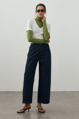 Ankle Relaxed Fit Denim Pantolon Koyu Mavi