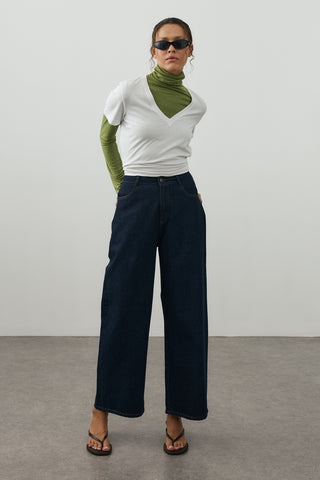 Ankle Relaxed Fit Denim Pantolon Koyu Mavi