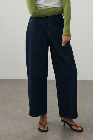 Ankle Relaxed Fit Denim Pantolon Koyu Mavi