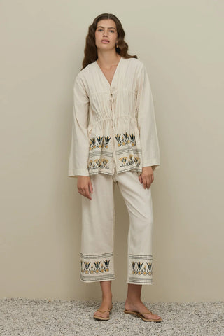Antique Lotus Flower Embroidered Set Natural