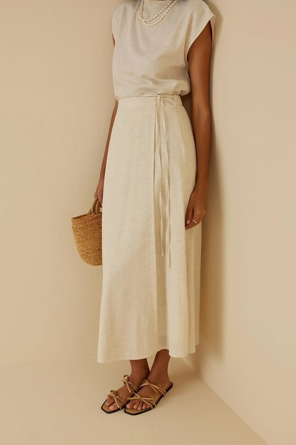 Wrapped Linen Skirt Beige