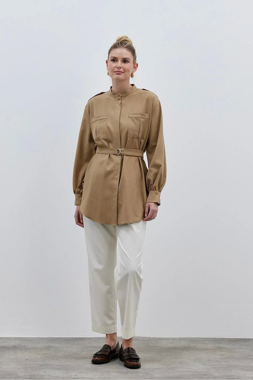 Epauletted Women's Shirt Camel