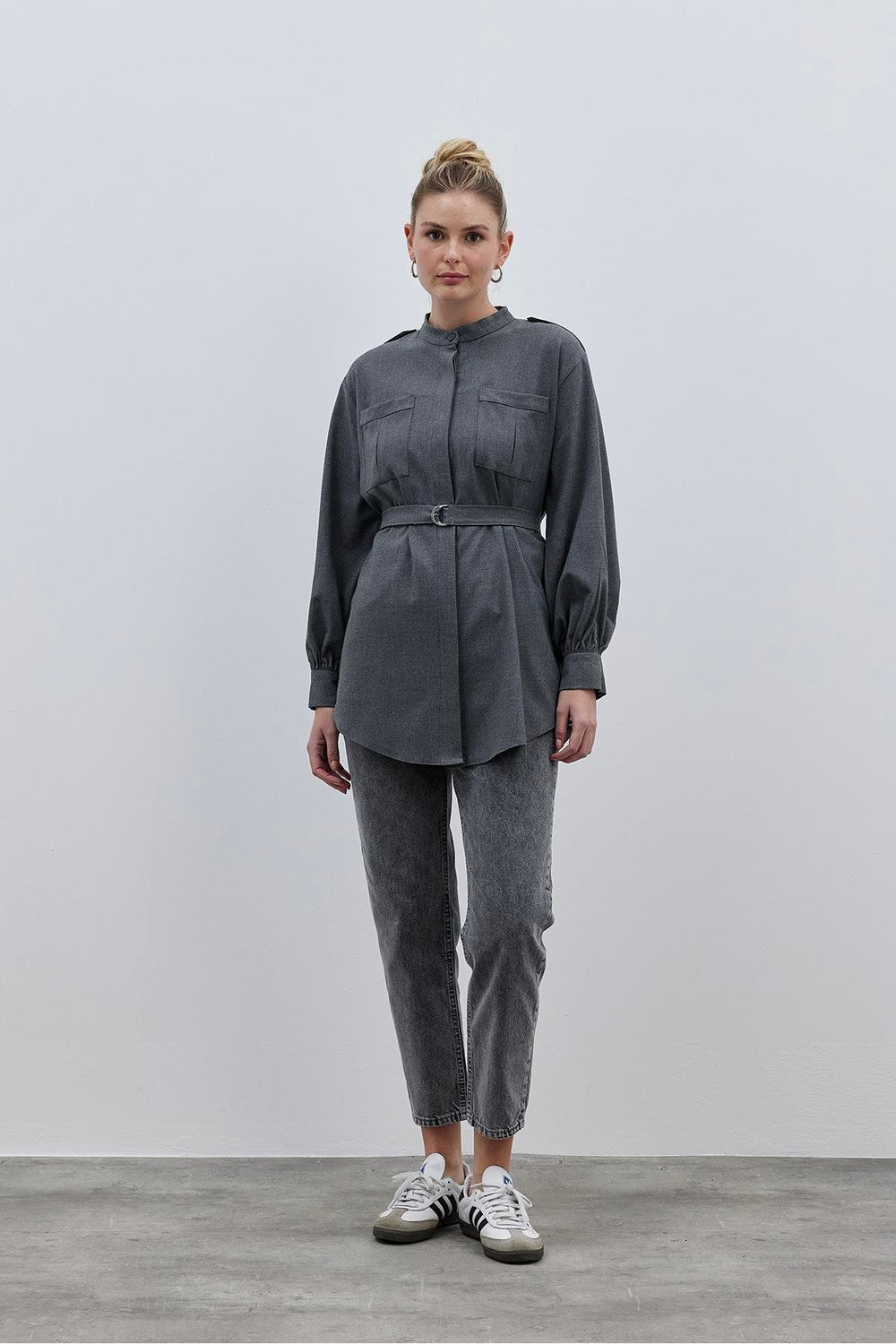 Epauletted Women's Shirt Gray